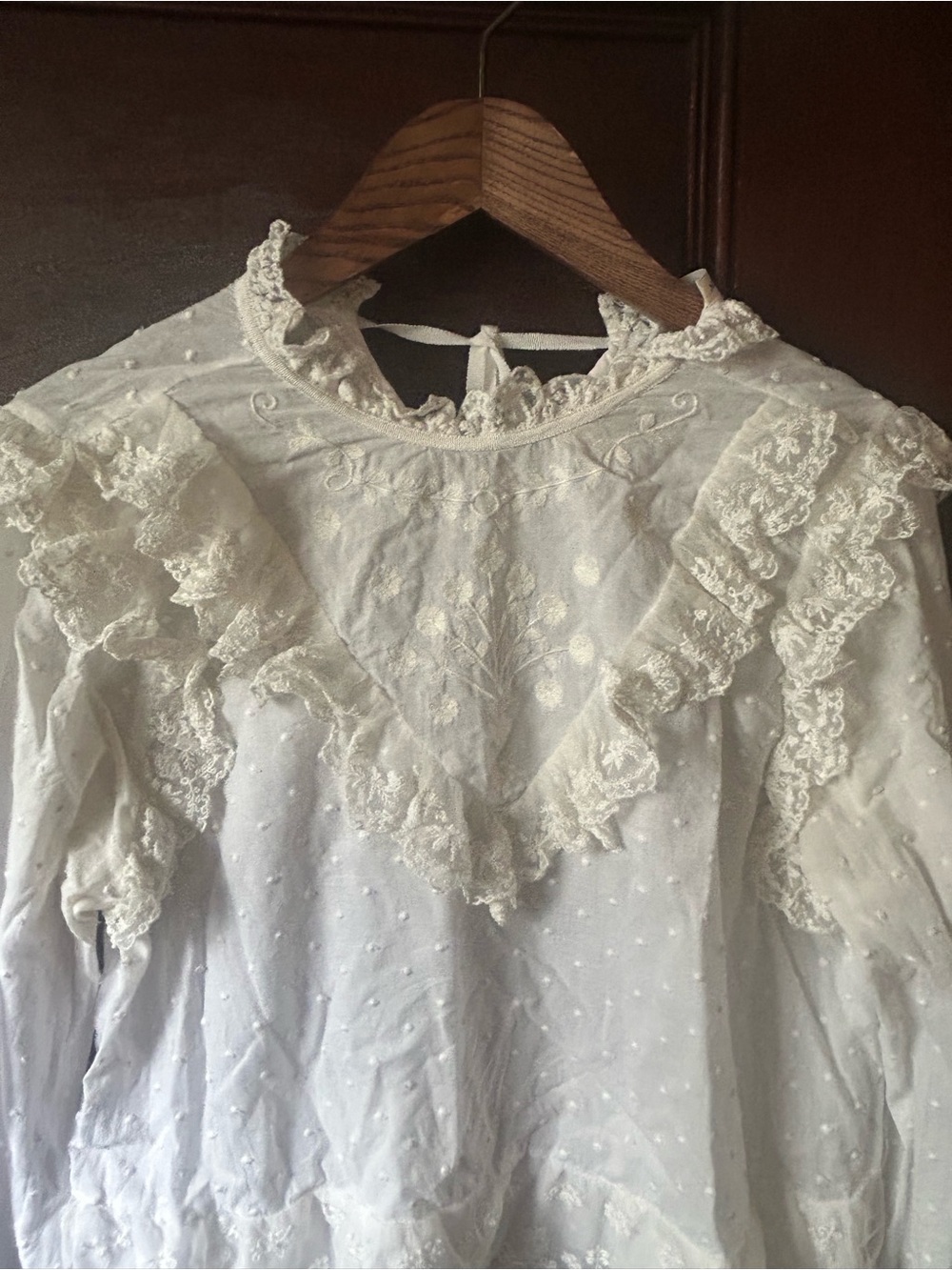 Ulla Johnson White Noemie Victorian Ruffle Lace Blouse Swiss Dot Size 2 - Picture 7 of 11